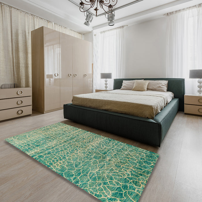 Machine Washable Abstract Dark Sea Green Rug in a Bedroom, wshabs5350