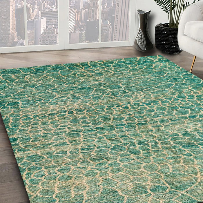 Machine Washable Abstract Dark Sea Green Rug in a Family Room, wshabs5350