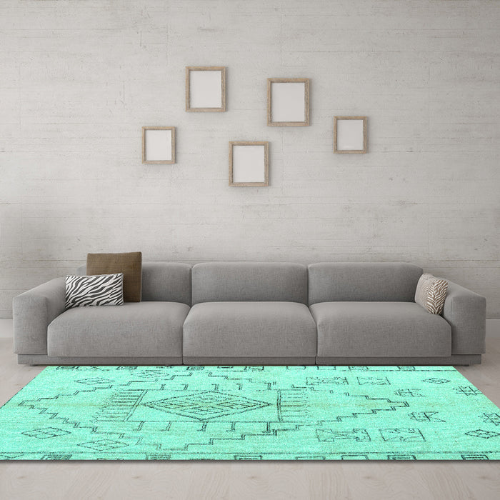 Machine Washable Solid Turquoise Modern Area Rugs in a Living Room,, wshabs5351turq