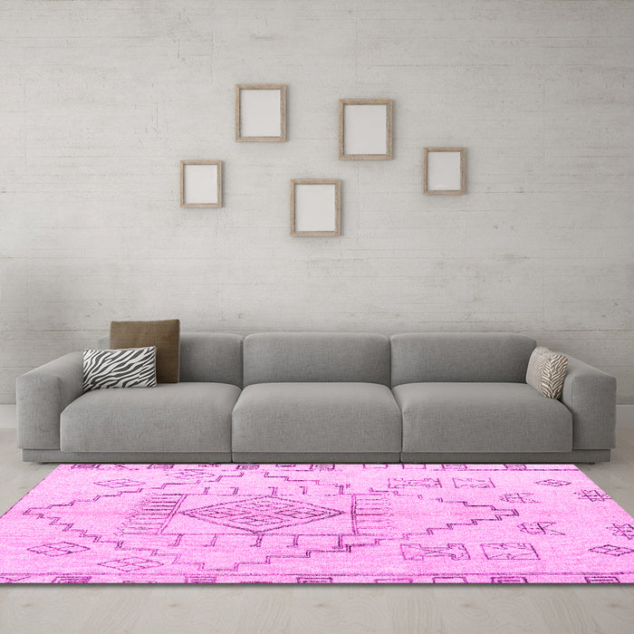 Machine Washable Solid Pink Modern Rug in a Living Room, wshabs5351pnk