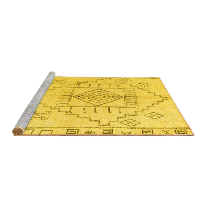 Sideview of Machine Washable Solid Yellow Modern Rug, wshabs5351yw