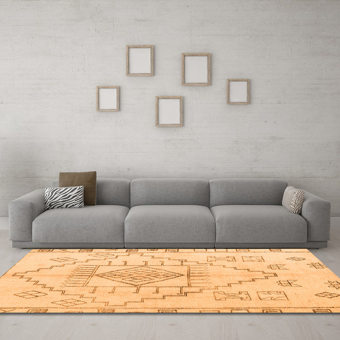 Machine Washable Solid Orange Modern Area Rugs in a Living Room, wshabs5351org