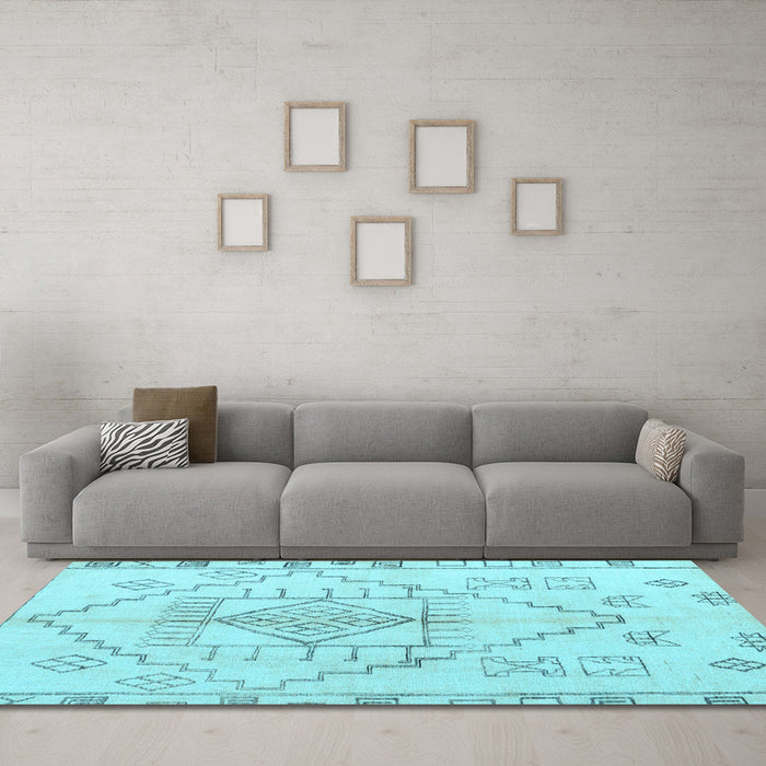 Machine Washable Solid Light Blue Modern Rug in a Living Room, wshabs5351lblu