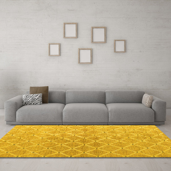 Machine Washable Abstract Yellow Modern Rug in a Living Room, wshabs5352yw