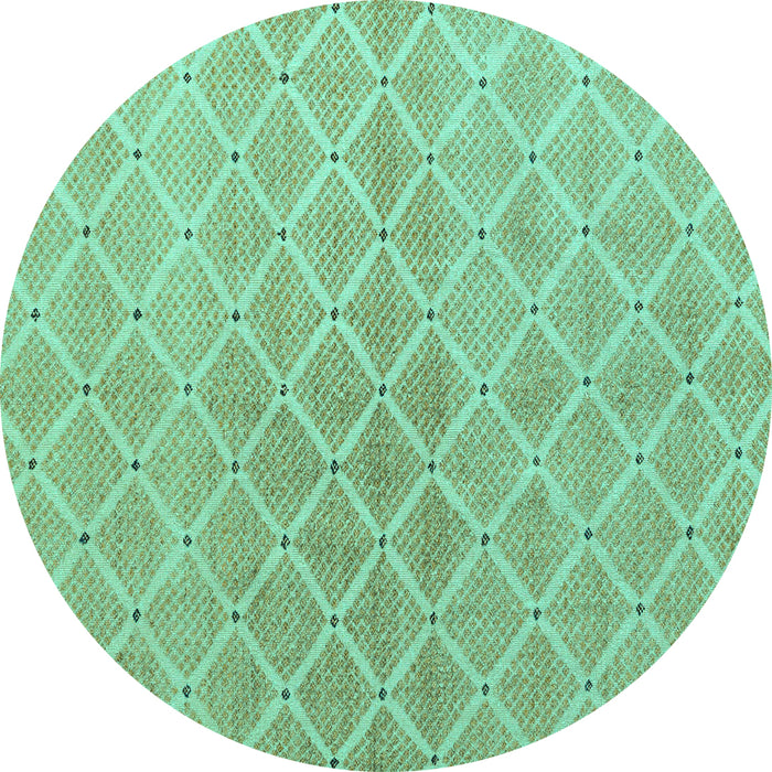 Round Machine Washable Abstract Turquoise Modern Area Rugs, wshabs5352turq
