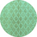 Round Abstract Turquoise Modern Rug, abs5352turq