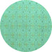 Round Machine Washable Abstract Turquoise Modern Area Rugs, wshabs5353turq