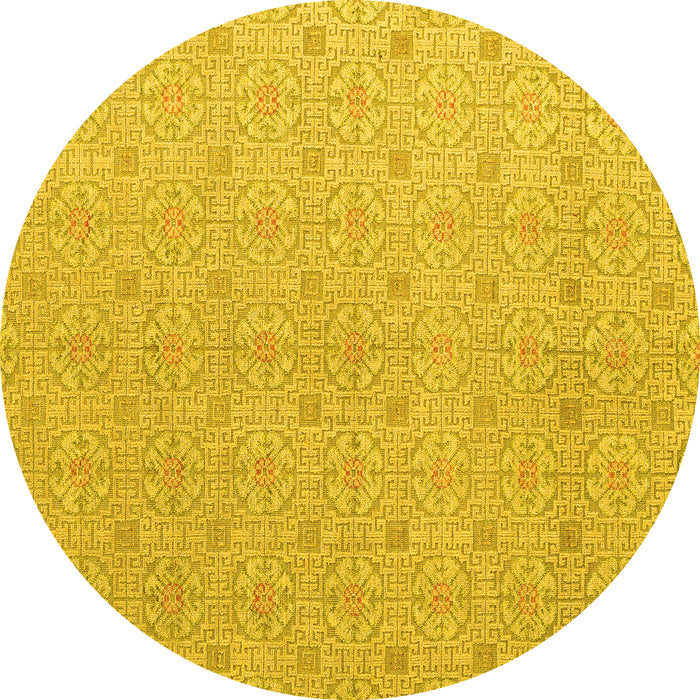 Round Machine Washable Abstract Yellow Modern Rug, wshabs5353yw