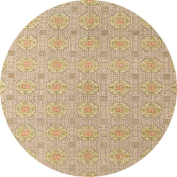 Round Machine Washable Abstract Orange Brown Rug, wshabs5353