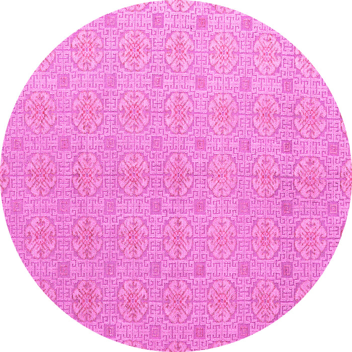 Round Machine Washable Abstract Pink Modern Rug, wshabs5353pnk