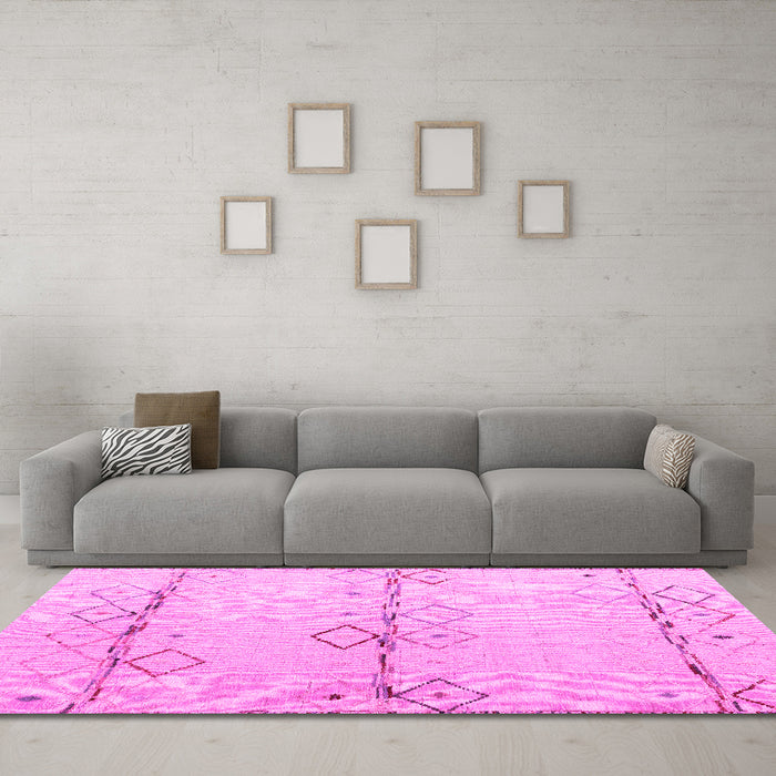Machine Washable Solid Pink Modern Rug in a Living Room, wshabs5354pnk