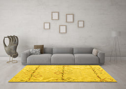 Machine Washable Solid Yellow Modern Rug in a Living Room, wshabs5354yw