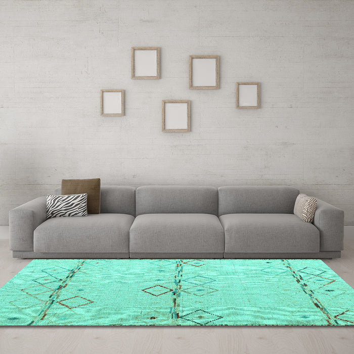 Machine Washable Solid Turquoise Modern Area Rugs in a Living Room,, wshabs5354turq