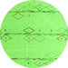 Round Machine Washable Solid Green Modern Area Rugs, wshabs5354grn