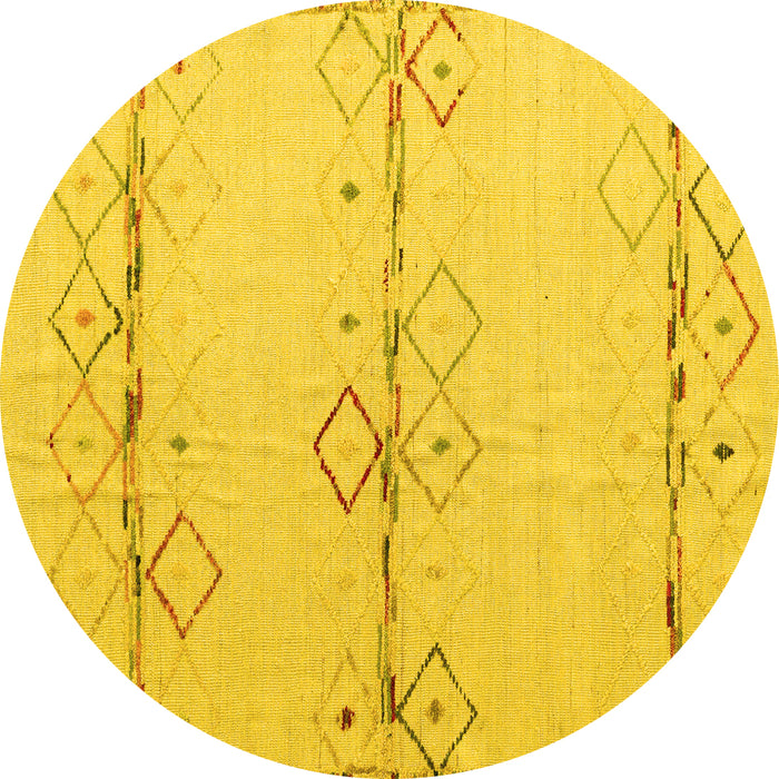 Round Machine Washable Solid Yellow Modern Rug, wshabs5354yw