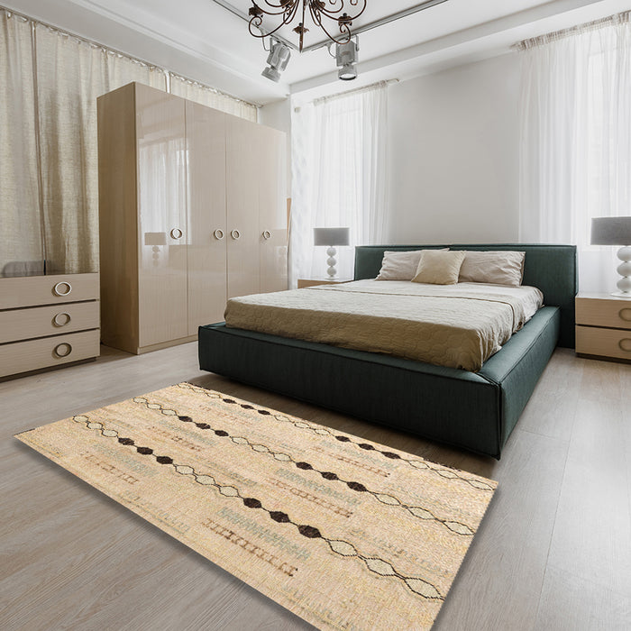 Abstract Brown Gold Solid Rug in a Bedroom, abs5355