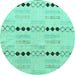 Round Machine Washable Solid Turquoise Modern Area Rugs, wshabs5355turq