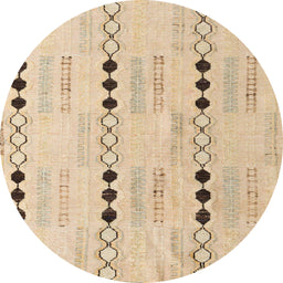 Round Abstract Brown Gold Solid Rug, abs5355