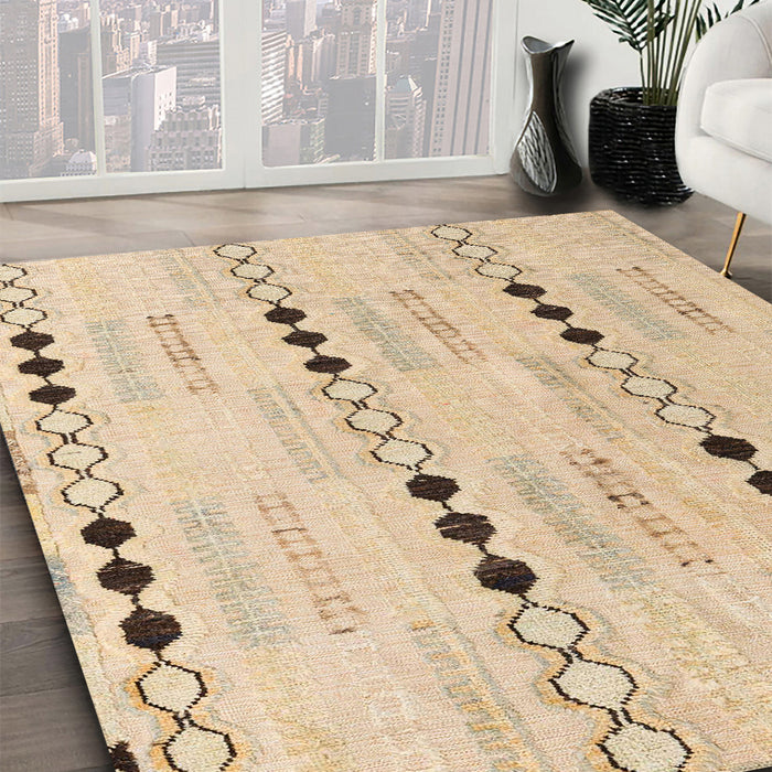Abstract Brown Gold Solid Rug in Family Room, abs5355