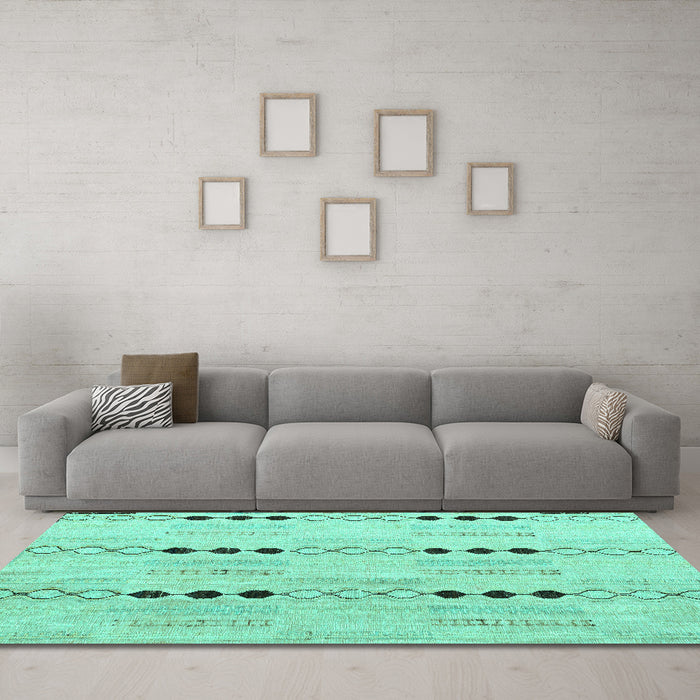 Machine Washable Solid Turquoise Modern Area Rugs in a Living Room,, wshabs5355turq