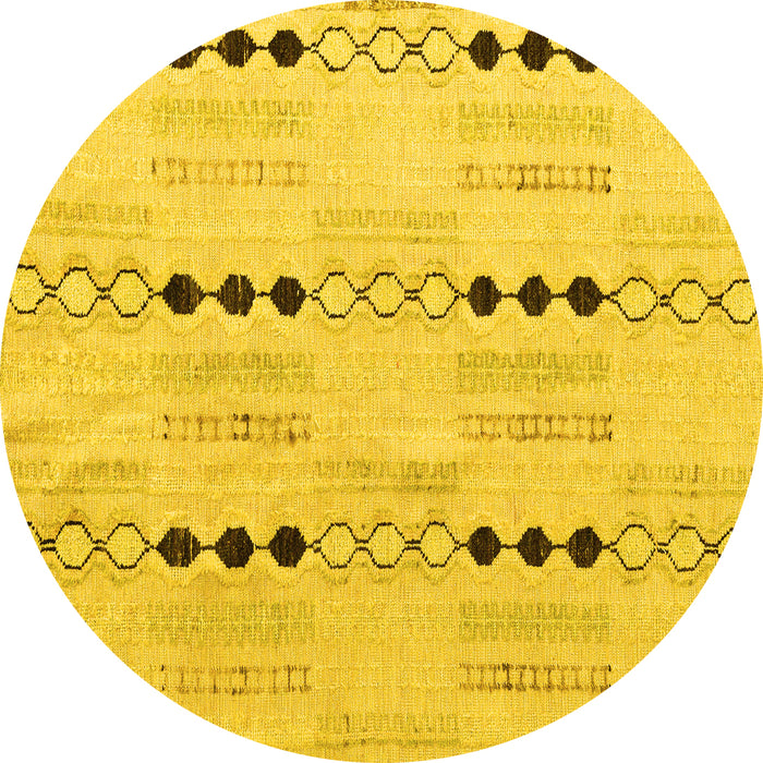 Round Machine Washable Solid Yellow Modern Rug, wshabs5355yw