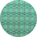 Round Machine Washable Abstract Turquoise Modern Area Rugs, wshabs5356turq