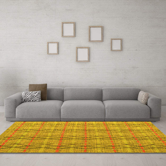 Machine Washable Abstract Yellow Modern Rug in a Living Room, wshabs5356yw