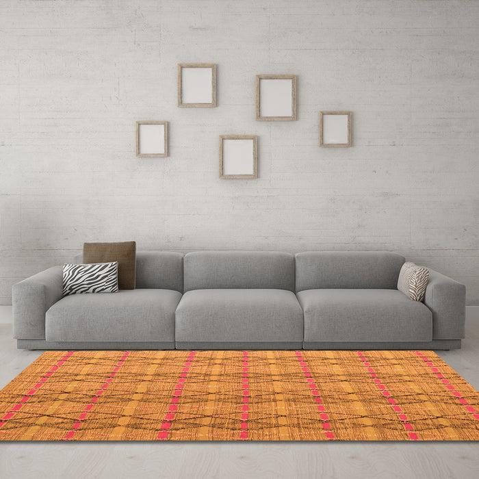 Machine Washable Abstract Orange Modern Area Rugs in a Living Room, wshabs5356org