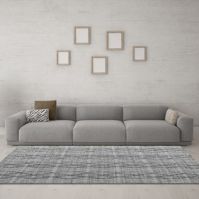 Machine Washable Abstract Gray Modern Rug in a Living Room,, wshabs5356gry