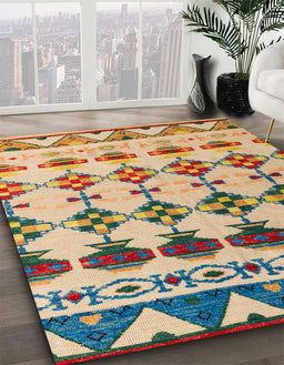 Abstract Yellow Modern Rug in Family Room, abs5357