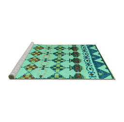 Sideview of Machine Washable Abstract Turquoise Modern Area Rugs, wshabs5357turq