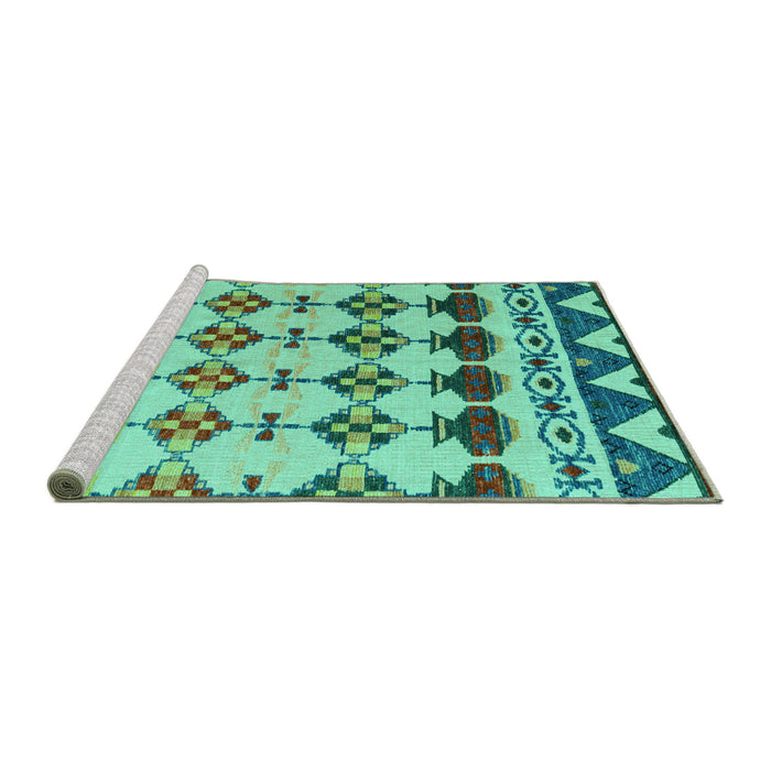 Sideview of Machine Washable Abstract Turquoise Modern Area Rugs, wshabs5357turq