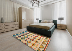 Abstract Yellow Modern Rug in a Bedroom, abs5357