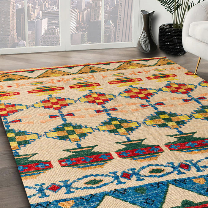 Machine Washable Abstract Yellow Rug in a Family Room, wshabs5357