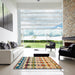 Square Abstract Yellow Modern Rug in a Living Room, abs5357