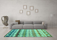 Machine Washable Abstract Turquoise Modern Rug, wshabs5357turq