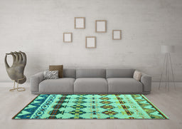 Machine Washable Abstract Turquoise Modern Area Rugs in a Living Room,, wshabs5357turq