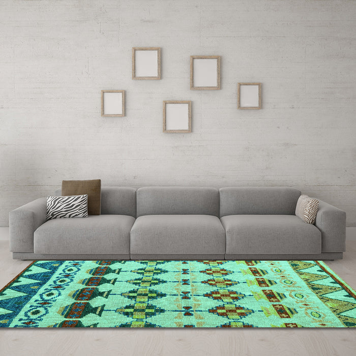 Machine Washable Abstract Turquoise Modern Area Rugs in a Living Room,, wshabs5357turq