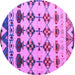 Round Machine Washable Abstract Purple Modern Area Rugs, wshabs5357pur