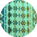 Round Abstract Turquoise Modern Rug, abs5357turq