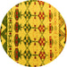 Round Machine Washable Abstract Yellow Modern Rug, wshabs5357yw