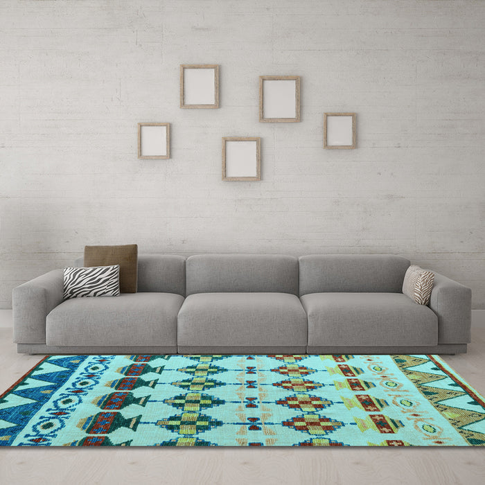 Machine Washable Abstract Light Blue Modern Rug in a Living Room, wshabs5357lblu