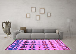 Machine Washable Abstract Purple Modern Area Rugs in a Living Room, wshabs5357pur