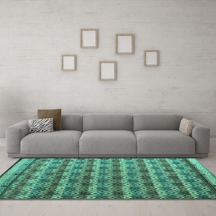 Machine Washable Abstract Turquoise Modern Area Rugs in a Living Room,, wshabs5358turq
