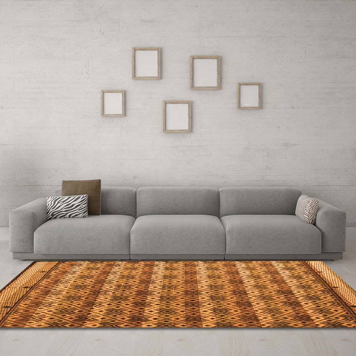 Machine Washable Abstract Orange Modern Area Rugs in a Living Room, wshabs5358org