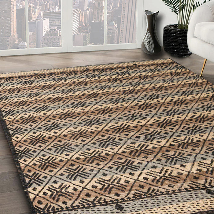 Abstract Dark Brown Modern Rug in Family Room, abs5358