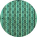 Round Machine Washable Abstract Turquoise Modern Area Rugs, wshabs5358turq