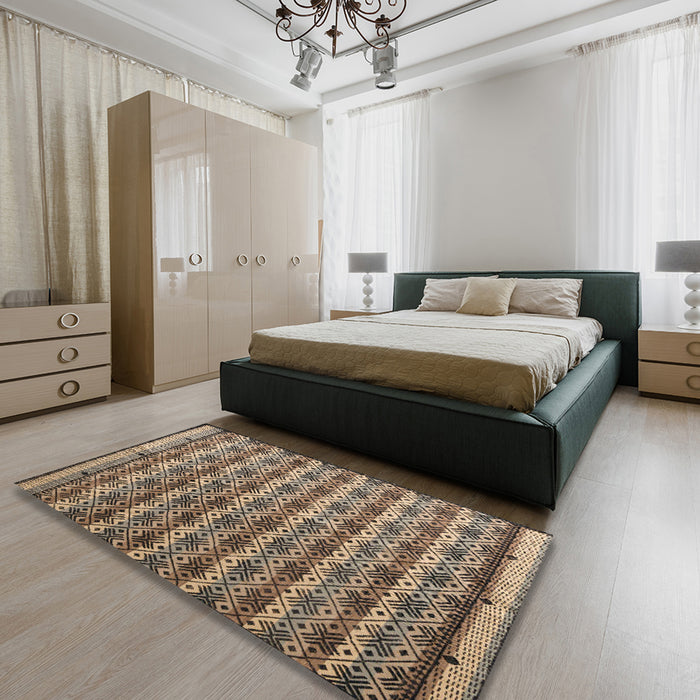 Abstract Dark Brown Modern Rug in a Bedroom, abs5358