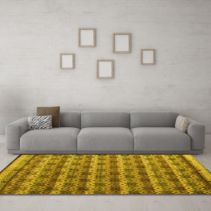Machine Washable Abstract Yellow Modern Rug in a Living Room, wshabs5358yw