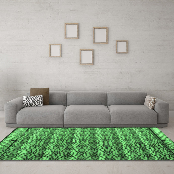 Machine Washable Abstract Emerald Green Modern Area Rugs in a Living Room,, wshabs5358emgrn